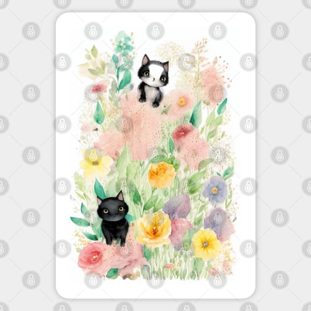 Black Cats in the Flower Garden Soft Pastel Colors Sticker by Stades